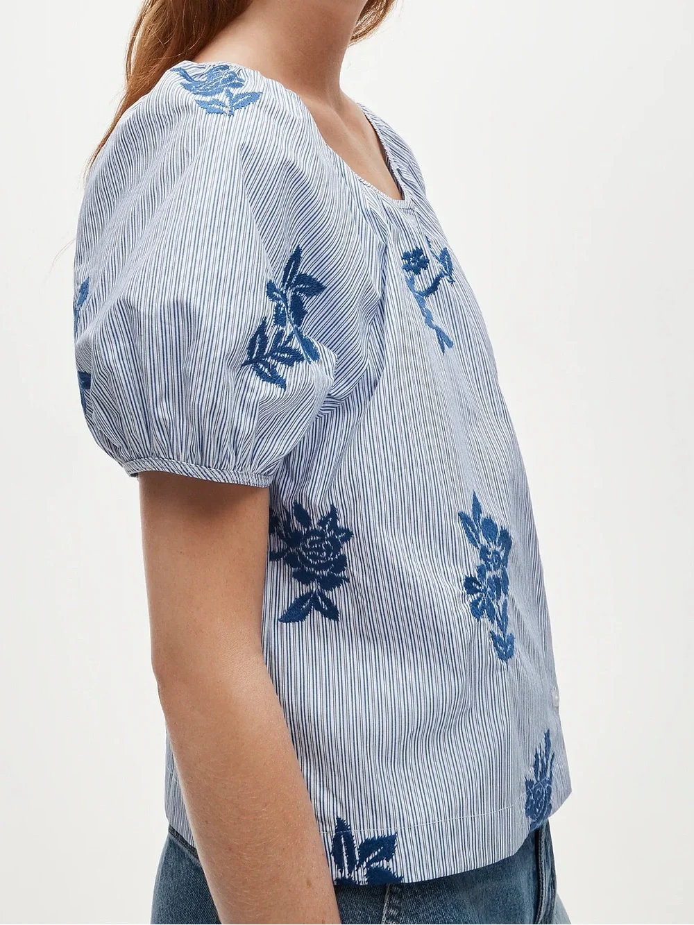 J.Crew Puff-sleeve button-up top in embroidered floral stripe Women’s Small NWT